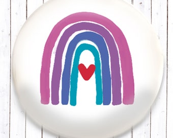 Regenbogen mit Herz Button in 3 Größen nach Wahl