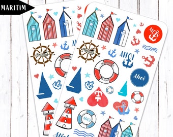 Sticker sheet maritime, anchor, lighthouse, lifebuoy, ahoy, beach house, stickers