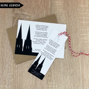 Heinrich Heine Köln Gedicht Karte inklusive Briefumschlag optional inklusive Lesezeichen/Geschenkanhänger