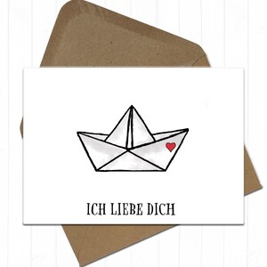Papierboot Ich liebe Dich Karte inklusive Briefumschlag