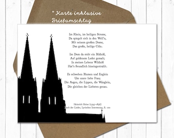 Heinrich Heine Cologne poem card including envelope optionally including bookmark/gift tag