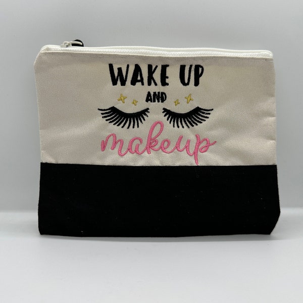 Faux Suede Cosmetic Bag - Wake Up and Make Up