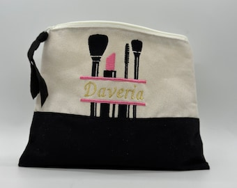 Embroidered and personalized cosmetic bag