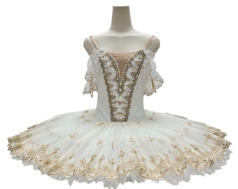 White and Gold Ballet Tutu, Classical Pancake Style, Custom Made