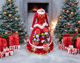 Christmas Dress for Nutcracker characters or Christmas entertainers. Xmas mrs Santa Claus costume