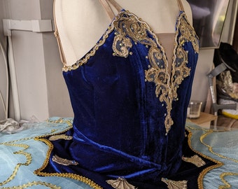Royal Blue Pancake Tutu: Velvet Bodice, Gold Applique, Adjustable Fit