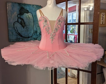 Handmade Pink Ballet Tutu with Silver Star Skirt -  Pink  pancake Ballet Costume made for girls and adults. Expertly made for performances
