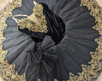 Black and Gold Pancake Ballet Tutu, Handmade Professional Tutu