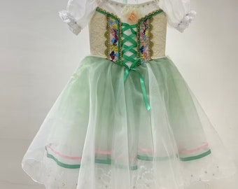 Green Romantic Ballet Tutu, Faux Peasant Bodice, Professional Costume