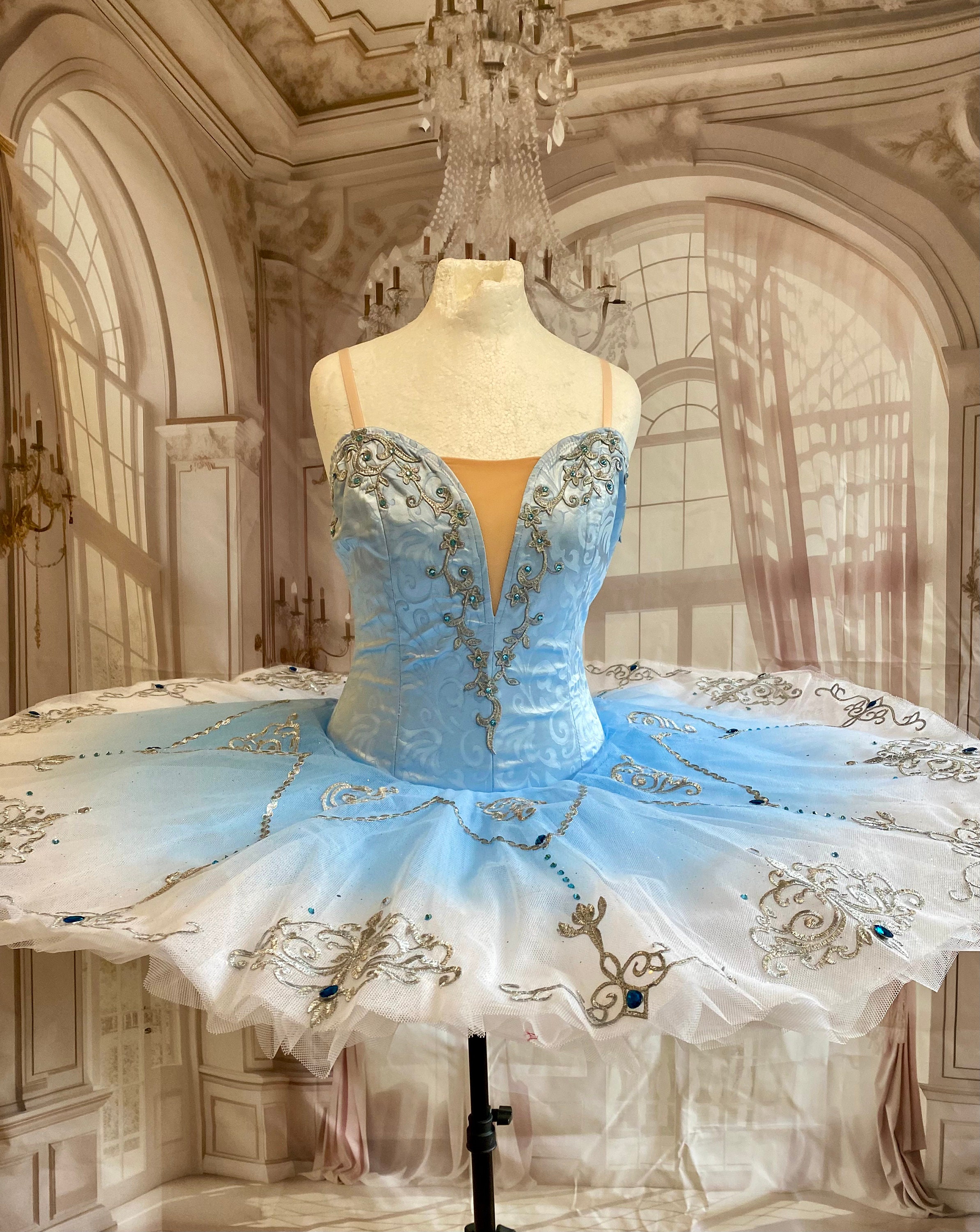 Pale Blue Ombre Ballet Tutu with silver ideal for a professional ballerina Ready Made Size L