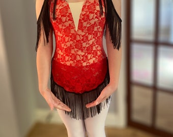 Carmen Ballet Leotard with black fringing