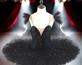 Black Ballet Tutu Dying swan lake pancake ballerina costume