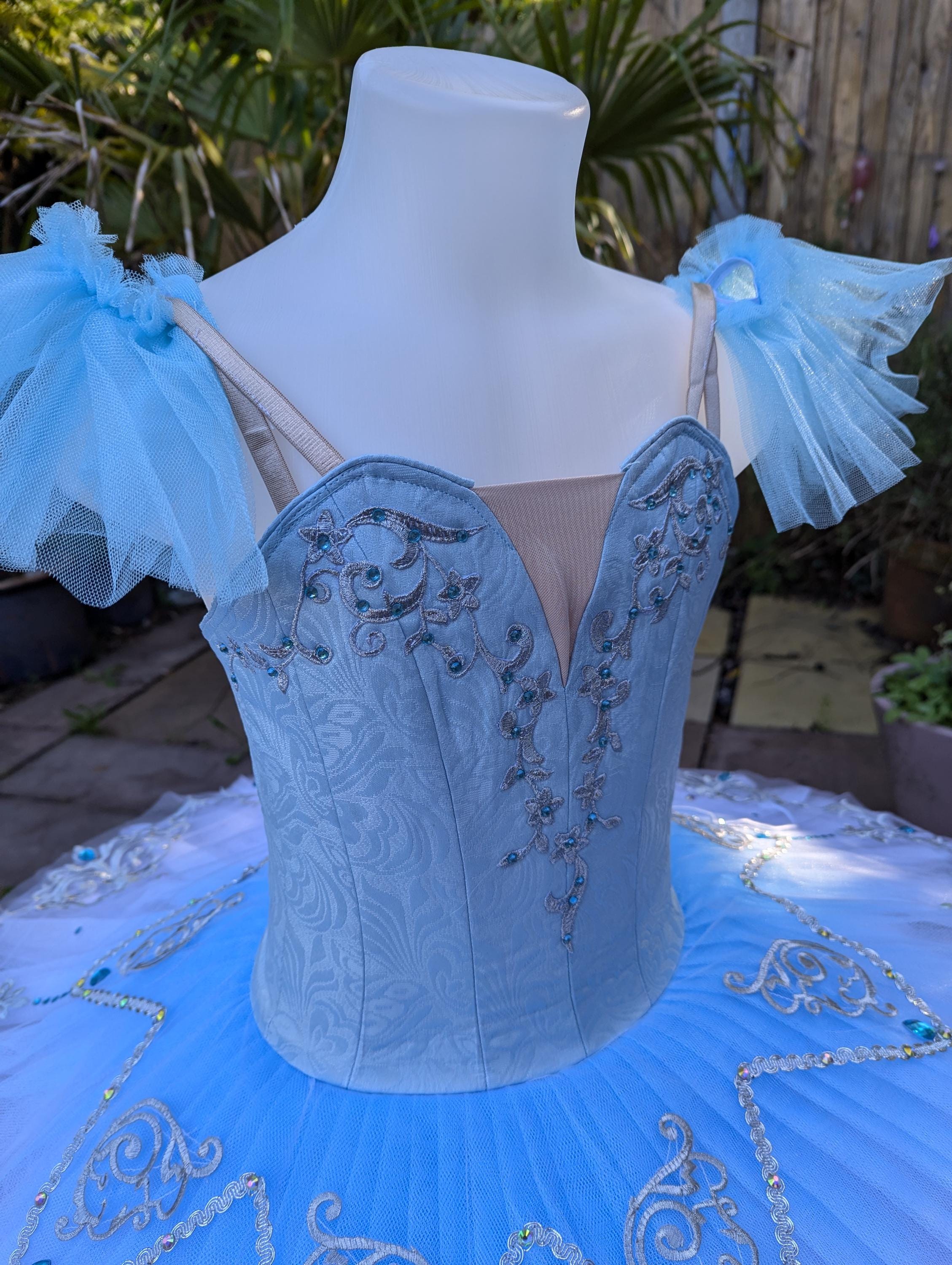 Cinderella Ballet Tutu, Blue Pancake Style, Silver Applique