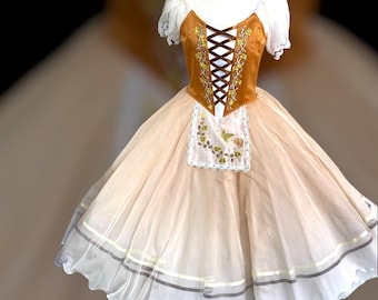 Brown Romantic Ballet Tutu, Peasant Bodice, Ribbon Detailing
