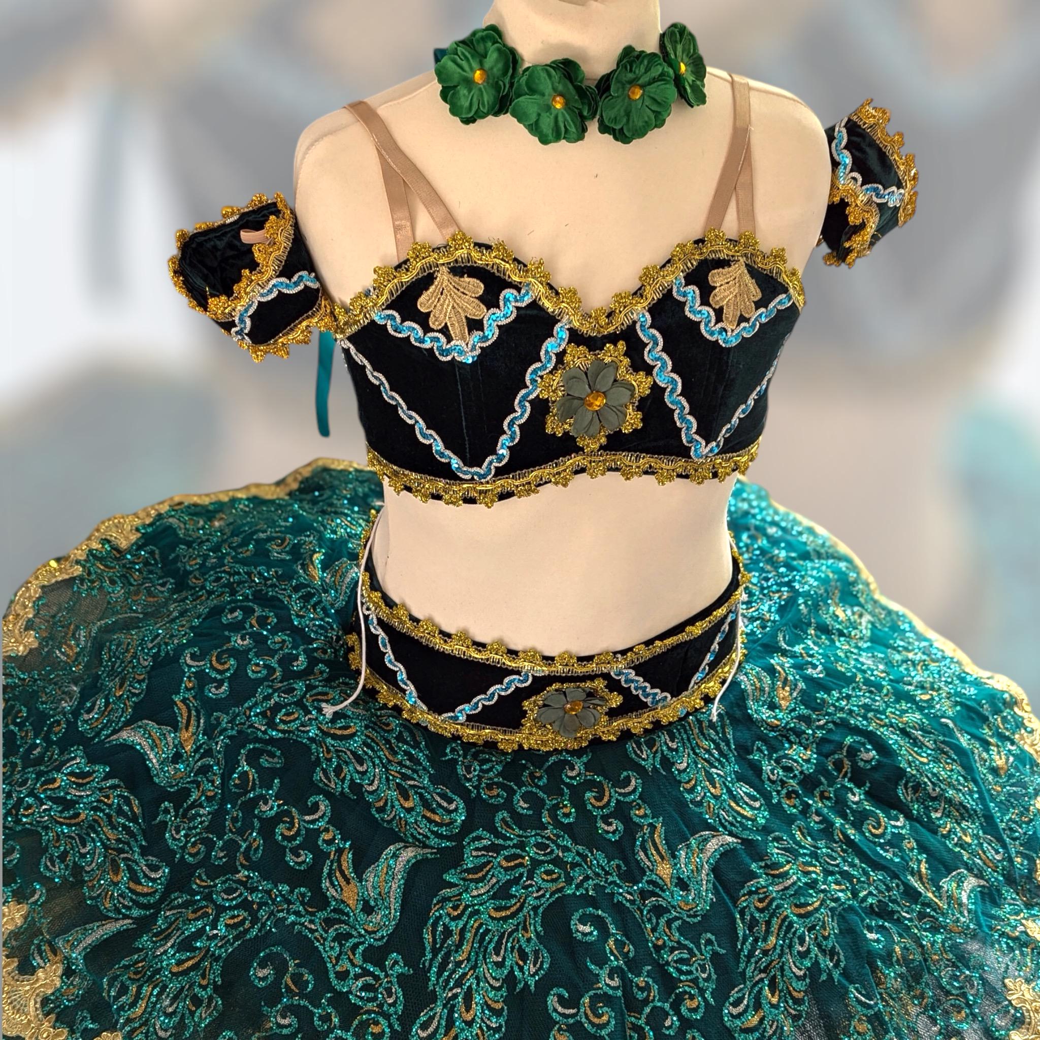 Emerald Green Ballet Tutu, Gold Sparkle Odalisque Costume