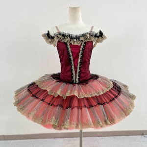 Red Ballet Tutu Paquita Don Quixote Ballerina variation pancake platter made to measure custom Spanish style