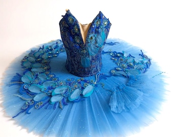 Blue Bird Ballet Tutu: Professional Platter Tutu with Feathers