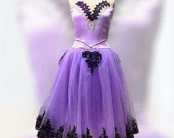 Mauve Romantic Tutu, Black Applique, Lilac Satin Bodice