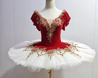 Red Velvet Ballet Tutu: Cream Pancake Tutu with Gold Applique