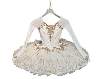 Raymonda Ballet Tutu, Ivory Brocade, Gold Appliqué Pancake Tutu