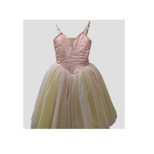 Pink Satin Romantic ballet tutu with beige  tulle skirt. Ideal girls professional romantic tutu for ballet competitions or solos.long  tutu