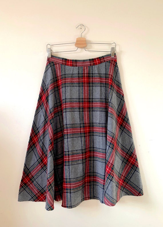 Grey plaid skirt 70s cheap