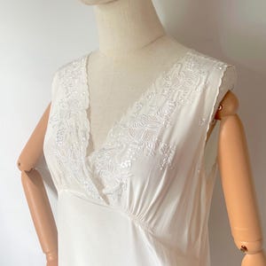 Vintage 100% PURE SILK Embroidered Ivory slip dress, Grecian style cream long slip dress with embroidery