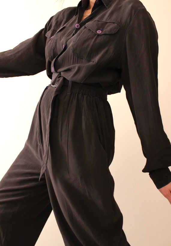 Pure Silk Vintage 80s Black Jumpsuit | 1980s Long