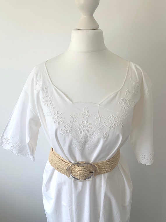 RARE ANTIQUE French Organic Cotton Chemise Broder… - image 3