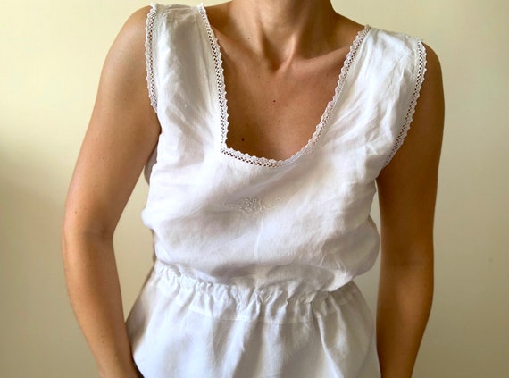 ANTIQUE Italian Linen Slip Dress, 1930s Vintage |