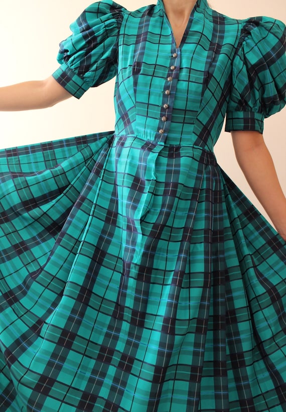 Vintage Puff Sleeve Tartan Dress | Vintage Austria
