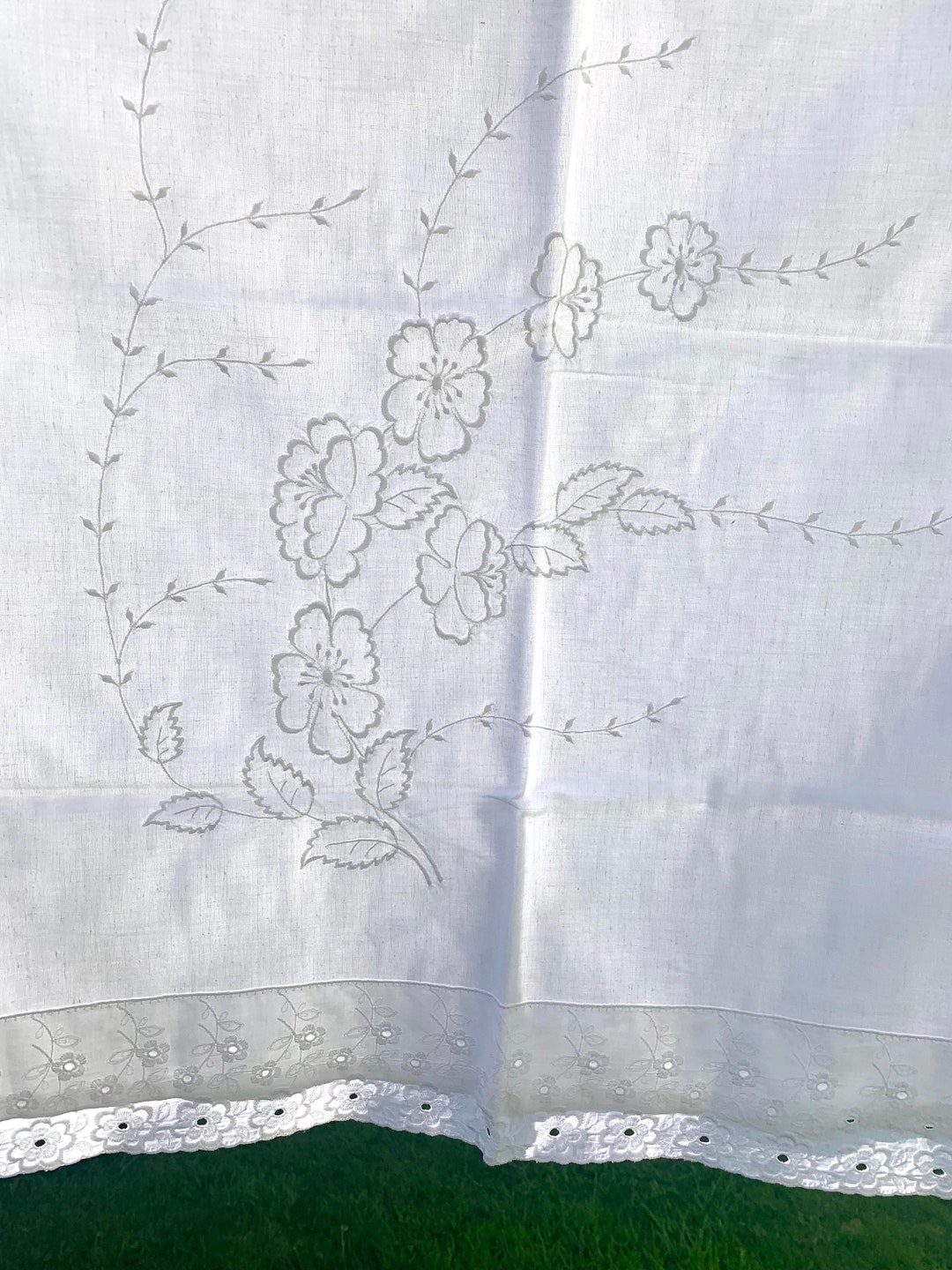 RARE Antique 1940s French Embroidered XXL Extra Large Cotton Pillowcase