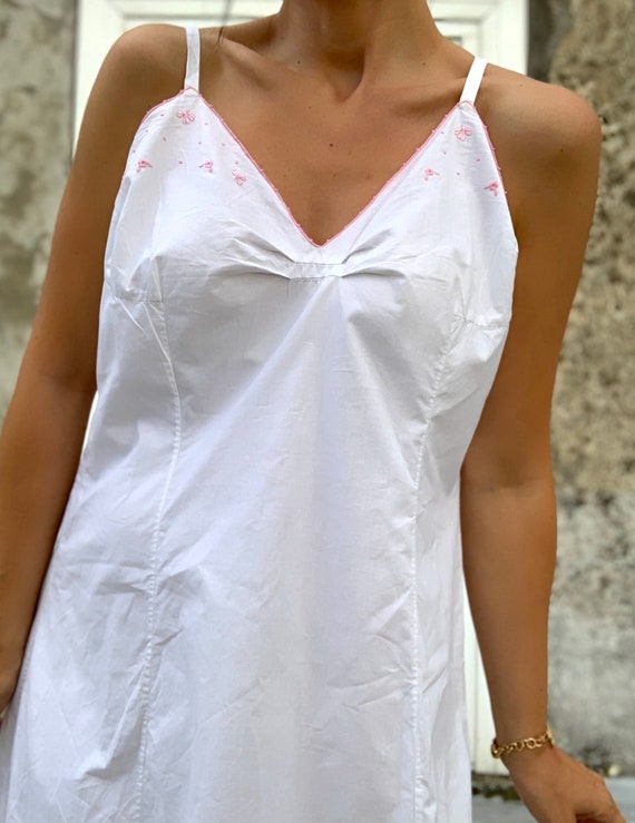 Vintage Embroidered White Cotton Slip | Hand-embro