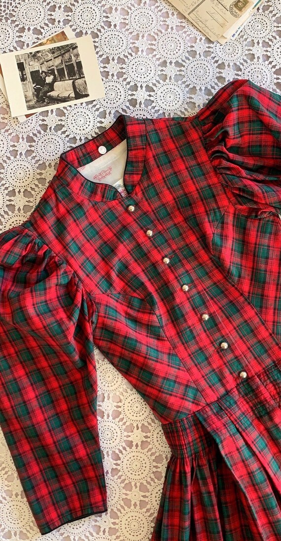 Vintage Tartan Puff Sleeve Dress | Austrian Dirndl