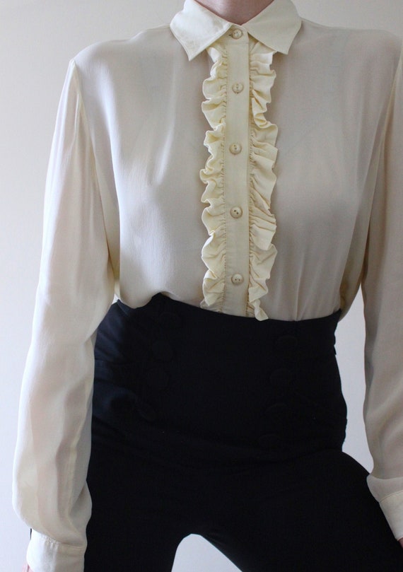 Vintage LAURA ASHLEY Cream Ruffle Blouse | 1980s L