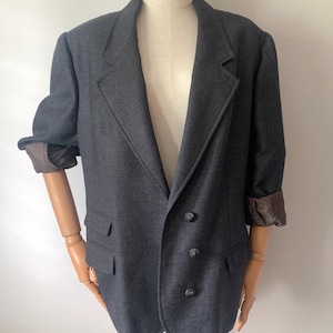 Vintage BURBERRY 100% Wool Charcoal Grey Blazer, Unisex cropped wool blazer, vintage jacket with woolmark, Burberry Prorsum M L