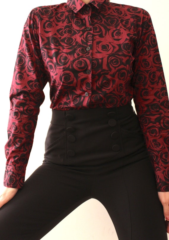 Vintage Agnès B Roses Shirt for Women | Long Sleev