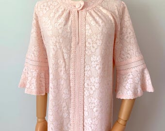 RARE Vintage 1960s Jacquard Pink Dress trumpet sleeves, Vintage 60s midcentury full length dress, ballet pink long dress, 1960s clothing