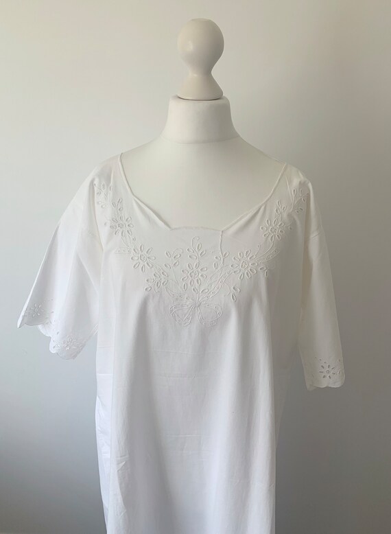 RARE ANTIQUE French Organic Cotton Chemise Broder… - image 7