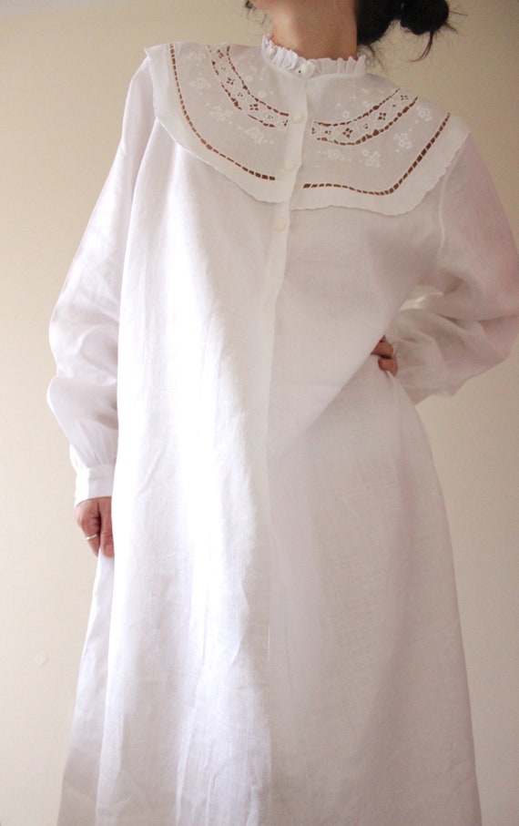 RARE Vintage Linen Maxi Dress, Hand-Embroidered |