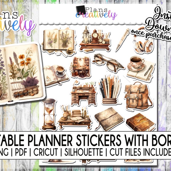 Printable Vintage Planner Girl Stationary and Planner Stickers | Printable Instant Downloadable Files for Cricut and Silhouette Machine