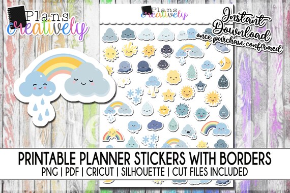 Kawaii Weather Icon Planner Stickers | Cricut & Silhouette (Printable)