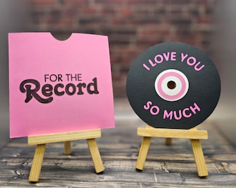 Handmade Card - "For The Record - I love you so much!" vintage record and sleeve card or gift tag