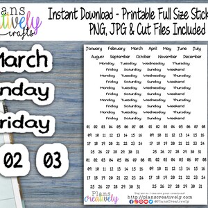 Printable Day of the Week, Date, Month, Day Planner Stickers | Repurpose old planners, that are outdated, undated with these easily
