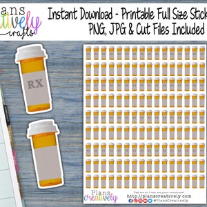 Printable Prescription Bottle Icon Sticker Sheet -RX Stickers for medication reminders of all types.