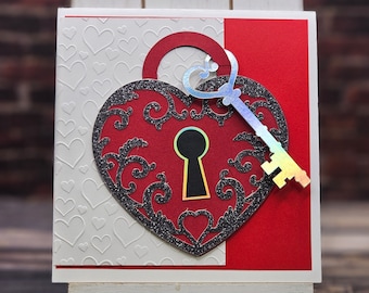 Handmade Card - "Heart and Key" Valentine's Day Heart Card