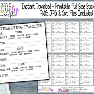 Printable Over Eating Emotional Tracker Planner Stickers - Track your emotional and/or over eating with this black and white planner tracker