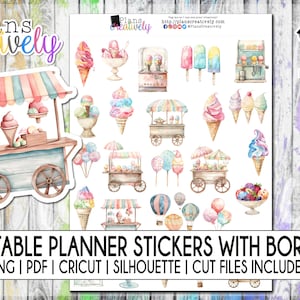 Printable Ice Cream Shoppe Planner Stickers - Perfect for Summer Time Planner Spreads - Printable files are available for Matte and Glossy