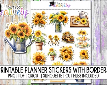 Printable Sunflowers Stationary and Planner Stickers | Printable Instant Downloadable Files for Cricut and Silhouette Machine