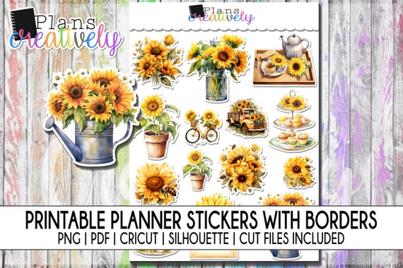 Printable Sunflowers Stationary and Planner Stickers | Printable Instant Downloadable Files for Cricut and Silhouette Machine
